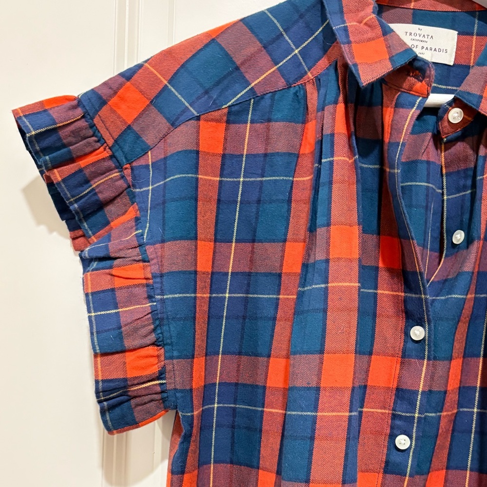 Trovata Birds of Paradise Marianne Estate Plaid flannel Button Down Top S NWT - Picture 6 of 7